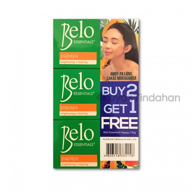 Belo Essentials Skin Lightening & Brightening Papaya Soap 135g x 2 + 1 FREE